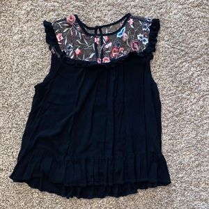 Francesca’s black and floral mesh blouse